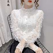 筱艷洋氣打底衫女春秋洋氣遮肚可外穿蕾絲打底衫外穿女春秋新款百搭洋 白色【前后內(nèi)襯+ 不透】 M 【建議80-95斤】