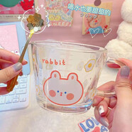 暢印ins風(fēng)可愛(ài)牛奶燕麥玻璃水杯早餐杯少女心高顏值玻璃杯 小兔子把杯+櫻花勺子 301-400ml