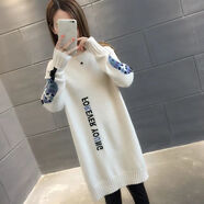 加絨很仙的網(wǎng)紅中長款毛衣女新款秋冬季加厚寬松百搭高領(lǐng)打底衫 米白色 XL 120-130斤