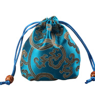 首飾袋錦囊小布袋珠寶袋玉器文玩袋手鐲收納袋抽繩束口中藥包裝袋 10*10湖藍富貴花