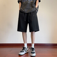百鵲亭（BAIQUETING）短褲男2023夏季薄款寬松直筒外穿休閑短褲潮牌ins港風(fēng)運(yùn)動(dòng)五分褲 CQSD116黑色 默認(rèn)顏色4 XL