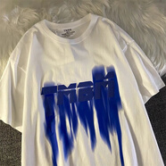 will not國潮純棉美式復古融化掉漆字母印花短袖t恤男寬松小眾港味半袖潮 流墨TMBM#白【100%純棉】 S【建議65-80斤】