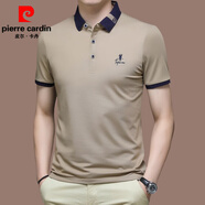 皮爾卡丹（pierre cardin）短袖t恤男夏季薄款純棉中年時尚休閑半袖翻領(lǐng)刺繡男士polo 衫 卡其 175/XL(適合體重130-150斤)