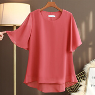 胖女人時(shí)尚顯瘦的胖太太加肥加大碼品牌大媽媽服裝特超大號肥婆上衣服雪紡衫短袖女夏圓領(lǐng)寬松裝T恤打底衫 磚紅色 5XL 參考160-180斤左