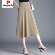 皮爾卡丹（pierre cardin）毛呢半身裙女秋冬新款中長(cháng)款大擺傘裙高腰顯瘦遮胯大碼A字長(cháng)裙潮 冰絲面料淺咖色 裙長(cháng)80cm 2XL 【125-135斤】