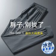 BINYUXD休閑褲大碼男休閑彈力加肥加大寬松顯瘦胖子肥佬長褲子春冰絲運動 灰色【束口】 5XL 建議180-200斤