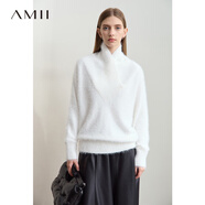 AMII2025冬季新款奢柔溫暖交疊高領(lǐng)仿貂絨蝙蝠袖毛衣女寬 奶油白 L 165/88A