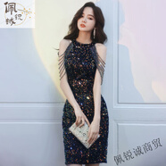 糜嵐精選晚禮服裙女感主持人輕奢高貴小眾高端宴會(huì )聚會(huì )氣質(zhì)名媛小個(gè)子 彩黑 S