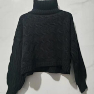 月袖2021年新款秋冬季短款加厚高腰高領(lǐng)毛衣女士慵懶風(fēng)麻花套頭針織衫 黑色【加厚款】 2XL 【建議125--140斤】