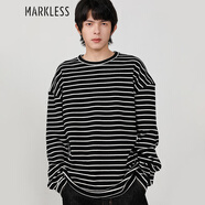 MARKLESST恤男2024春夏條紋長(cháng)袖打底衫男士寬松休閑圓領(lǐng)上衣 CTB3603M 黑色 XL