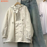 藏顏2023美式復(fù)古薄款反光條拉鏈沖鋒衣外套男女潮牌寬松原宿風(fēng)棒球服 米白色 XL