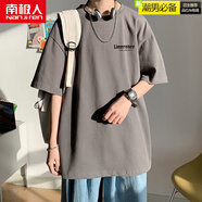南極人（Nanjiren）320g重磅短袖T恤男夏季廣州十三行潮牌半袖痞帥大碼潮牌體恤上衣 灰色 M 95-115斤