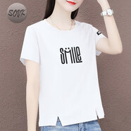 LNAN短袖t恤女2026夏季新款韓版百搭高腰短款顯瘦寬松印花上衣 白色 M（建議100斤以?xún)龋?
                                         title=