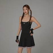 CHUU字母吊帶連衣裙女2025夏季新品辣妹個性洋氣減齡顯瘦百褶短裙 黑色 均碼
