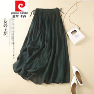 皮爾卡丹（pierre cardin）女裝夏裝高腰半身裙系帶亞麻中長裙顯瘦苧麻字裙針織 綠色 XL 【150-175斤】