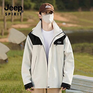吉普（JEEP）沖鋒衣外套男女秋冬季新款戶外三合一防風保暖登山服可拆卸夾克男 【男女款】象牙白-單衣 M建議135-150斤)
