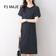 F1MAJE1T高端設(shè)計師品牌連衣裙女條紋T恤裙夏寬松短袖女潮韓版休閑中長款 223黑色條紋 L 建議111-120斤