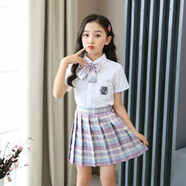 貝孩趣童裝女童jk套裝學(xué)院風(fēng)襯衫兒童小學(xué)生校服百褶裙子六一兒童節(jié)班服 玻璃糖色 130 碼(建議身高115-125厘米)