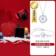 周大金 CHOW TAI KING藍桉與鳥(niǎo)999足銀項鏈女士純銀輕奢吊墜情人節禮物送女友生日禮物 藍桉與鳥(niǎo)項鏈+手鏈-圣誕蘋(píng)果禮盒