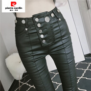 皮爾卡丹（pierre cardin）加絨皮褲女秋冬新款高腰外穿打底褲啞光顯瘦緊身小腳鉛筆褲子 現貨/個(gè)性皮褲【9930款】 加絨 2XL 【125-135斤】