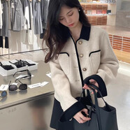 妍莉芬（yanlifen）2025外套春秋款女裝小香風(fēng)雙面呢子大衣女短款小個(gè)子毛呢外套上衣 白色金屬扣 S