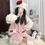 夢舒紛睡袍女冬情侶睡衣冬季長袖卡通可愛加絨加厚唐老鴨浴袍家居服睡裙 貓咪睡袍 S