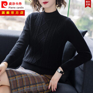 皮爾卡丹高檔女裝【大牌撿漏價(jià)】羊毛衫女短款秋冬新款毛衣羊絨衫寬松半高領(lǐng)加厚打底衫氣質(zhì)顯瘦減齡 黑色 L 【110-120斤】