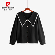皮爾卡丹大碼女裝翻領(lǐng)氣質(zhì)毛衣2024秋冬胖mm寬松休閑針織衫女套頭衫 黑色 XL(120-150斤)