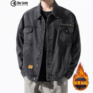 愛洛斯汀堡牛仔外套男春秋上衣服男裝休閑夾克衫ins潮牌夾克男工裝棒球服男 Y8039黑色 L 【100-120斤】