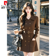 皮爾卡丹（pierre cardin）2025冬季新款時(shí)尚氣質(zhì)小個(gè)子名媛連衣裙女裝針織系帶毛衣裙子 咖色針織連衣裙 現(xiàn)貨 M