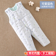 豆苗兒兒童連體衣手工棉花棉褲嬰兒寶寶衣服冬季裝棉衣加厚內(nèi)膽冬季長褲 厚款可愛藍色（肩開扣款） 100碼建議2~3周歲