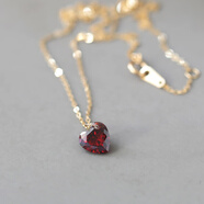 科初簡約韓國純14K金項鏈女迷你石榴石紅桃心鋯石愛心日韓鎖骨鏈禮物 桃心+【1mm粗40cm鏈子】14K金
