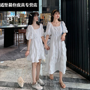 花淯姐妹裝閨蜜裝裙子夏季連衣裙ins風(fēng)溫柔初戀套裝學(xué)生仙女超仙森系 白色1 S