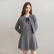 樂(lè )町絞花針織裙25年春季新年紅貝殼花邊打底裙女裝兩件套連衣裙 銀燭灰（現貨） S