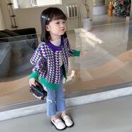 Radinka2025秋冬新款女童開(kāi)衫加絨冬裝兒童紅色毛衣女孩仿水貂絨洋氣ZMH 千鳥(niǎo)格 紫色【KF356開(kāi)衫】 130