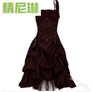 精尼琳洛麗塔公主裙哥特式夏季CO服甜美修身顯瘦不規則設計綁帶 酒紅色 S