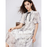 BASIC HOUSE/百家好新中式國(guó)風(fēng)旗袍連衣裙2024夏季新款立領(lǐng)洋氣百搭女中長(zhǎng)裙 米白 M