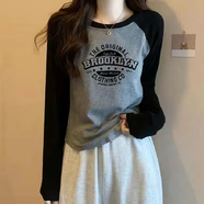 纖蕓沐長(cháng)袖t恤女春裝新款插肩袖打底衫可外穿純棉體恤衫顯瘦初秋上衣女 灰色BROOK-長(cháng)袖 L