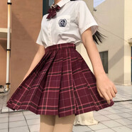 唐努烏（Tang Nu wu）【8件套】少女JK制服百褶格裙襯衫校服正半身學(xué)院風(fēng)短裙子女學(xué)生 沙華【套裝】 S 【75-90斤】