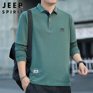 JEEP SPIRIT吉普長袖T恤男春秋季男裝翻領(lǐng)男打底衫寬松上衣服  豆綠 M 