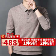 AMNCK品牌男裝 高檔純羊絨衫男羊絨薄款毛衣男士翻領(lǐng)休閑純色針織衫男 駝色 185/2XL-(建議170斤-185斤)