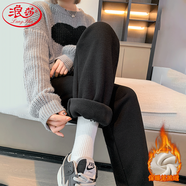 浪莎羊羔絨運動(dòng)褲女冬季加絨加厚仿羊絨束腳衛褲休閑哈倫加絨褲子女
