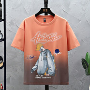 柏樂(lè )迪（BAILEDI）男童夏季短袖t恤胖男孩13-15歲初中學(xué)生帥氣棉半袖14大童男裝上衣 273橘色（單件短袖） 160 M（建議體重75-98斤左右）