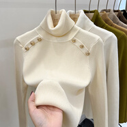 SAVC潮汕毛衣女士東莞大朗浪郎女正品堆堆高領(lǐng)打底毛衫女冬季內(nèi)搭保暖 杏色100%不起球高檔 S 適合80-95斤