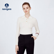Navigare意大利小帆船女士全羊毛針織衫翻領修身毛衣2334023504 白 L 