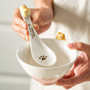 onlycook家用陶瓷飯碗吃飯碗湯碗小碗 碗勺套裝兒童寶寶碗 單個(gè)橘貓貓碗