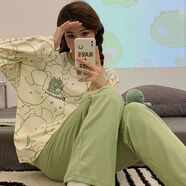 莫蓮娜睡衣女可愛(ài)卡通睡衣女春秋冬季長(cháng)袖春夏秋冬款大碼寬松家居服套裝 肥肥恐龍 2XL 適合125-145斤