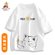 稻草人（MEXICAN）短袖t恤男夏季純棉半袖體恤衫寬松圓領(lǐng)打底上衣 白色/黑 L