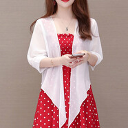 歡呼聲 SH夏天旗袍外搭開(kāi)衫小披肩防曬女短款冰絲網(wǎng)紗薄款配吊帶連衣裙子 白色 M 建議75-100斤