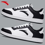 安踏板鞋男鞋冬季新款厚底耐磨潮流運動(dòng)鞋子男秋季學(xué)生低幫皮面休閑鞋 黑/象牙白8067 45